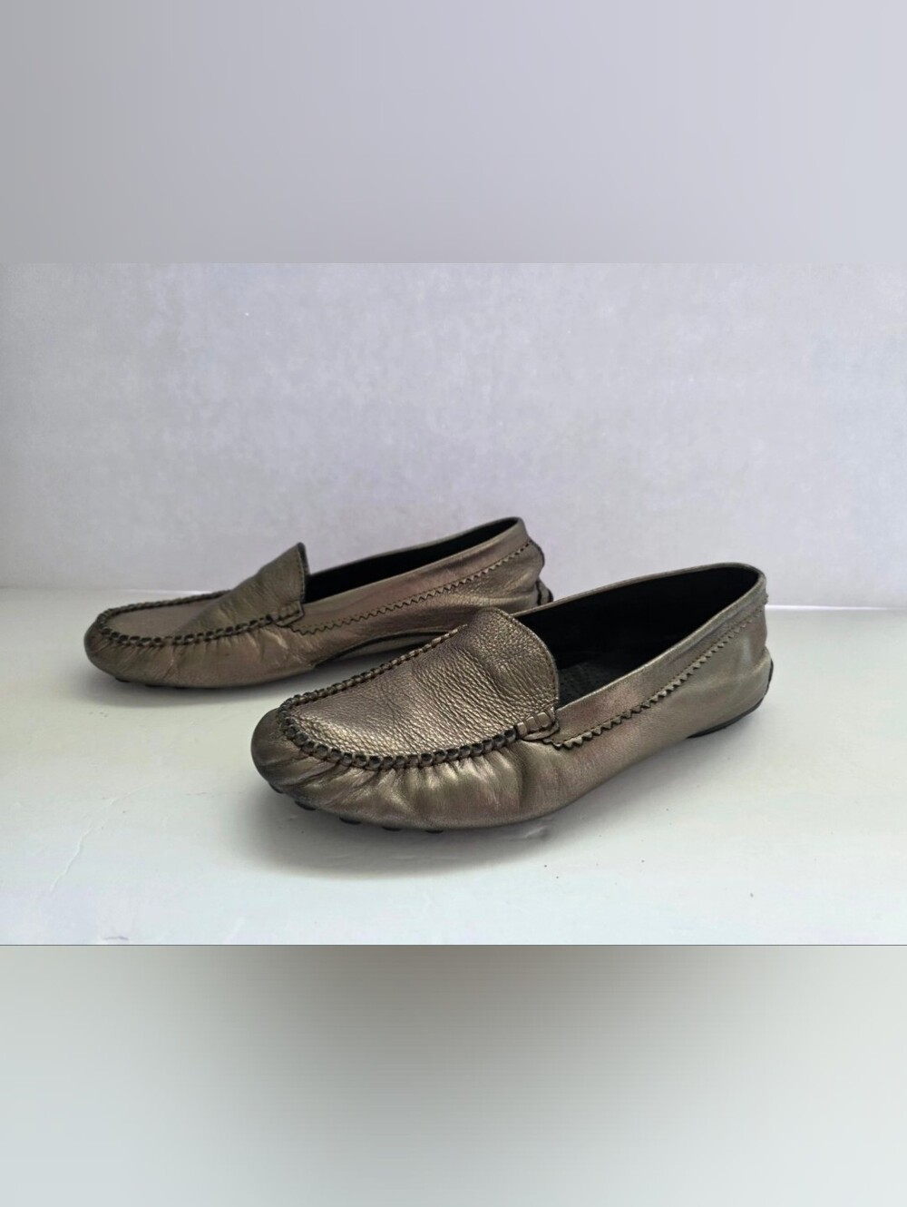 French Sole FSN Stella Bronze Metallic Crinkled Leather Driving Moccasin Sz 9.5